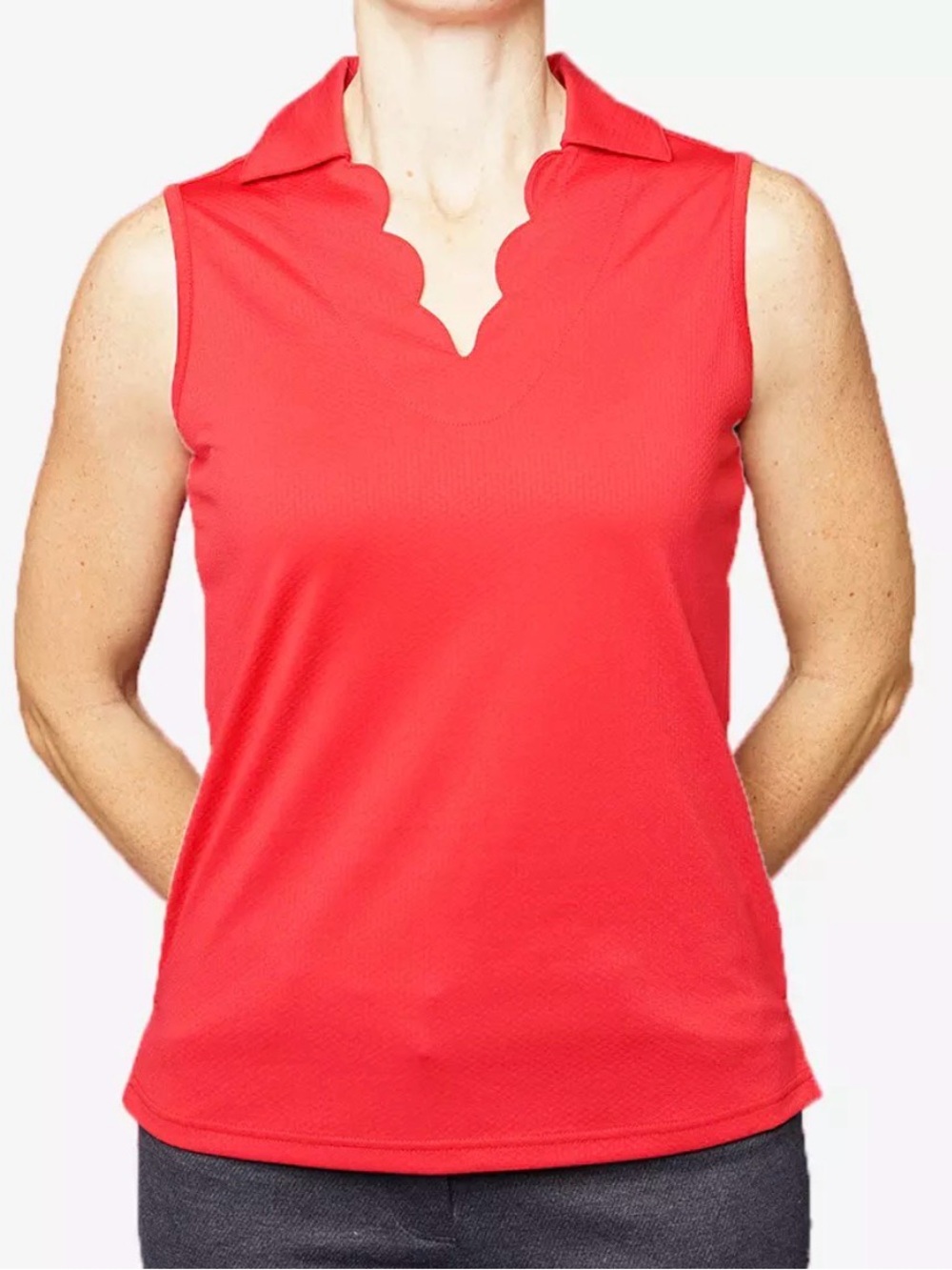Pebble Beach Dry-Luxe Performance Sleeveless Golf Polo Tank | Scalloped V-Neck - Picture 1 of 9